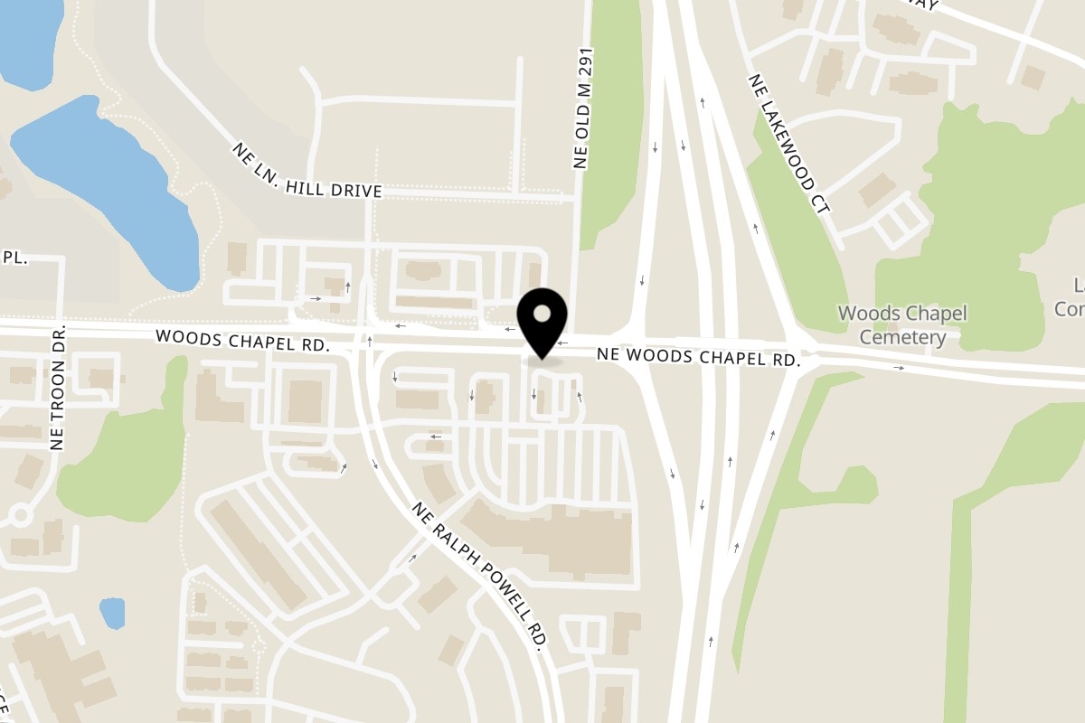 Map showing the location of El Sazon Mexican Grill on 917 NE Woods Chapel Rd in Lee's Summit